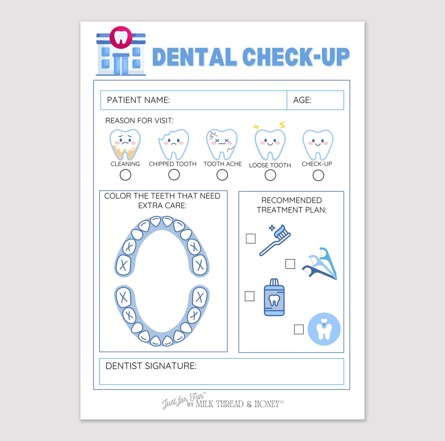 Pretend Play Dental Check-up Notepad