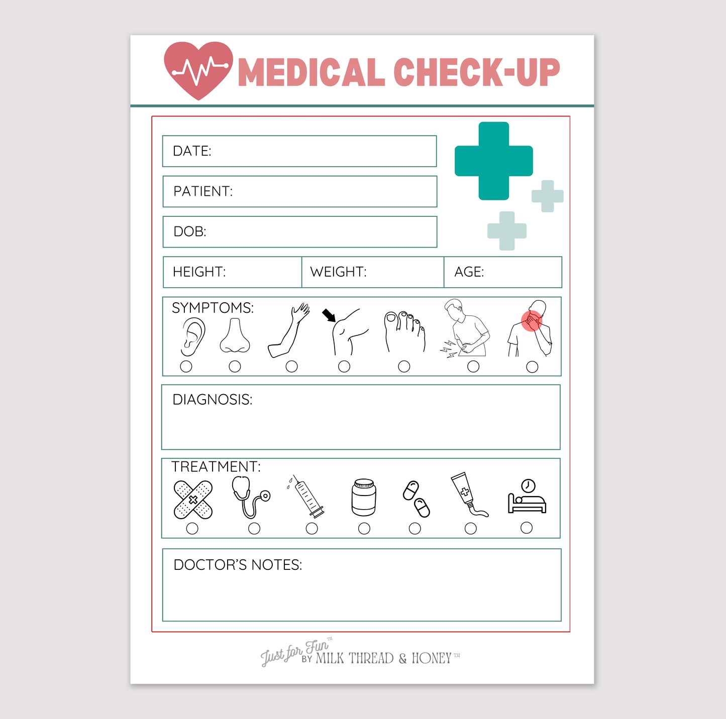 Pretend Play Doctor Medical Check-up Notepad