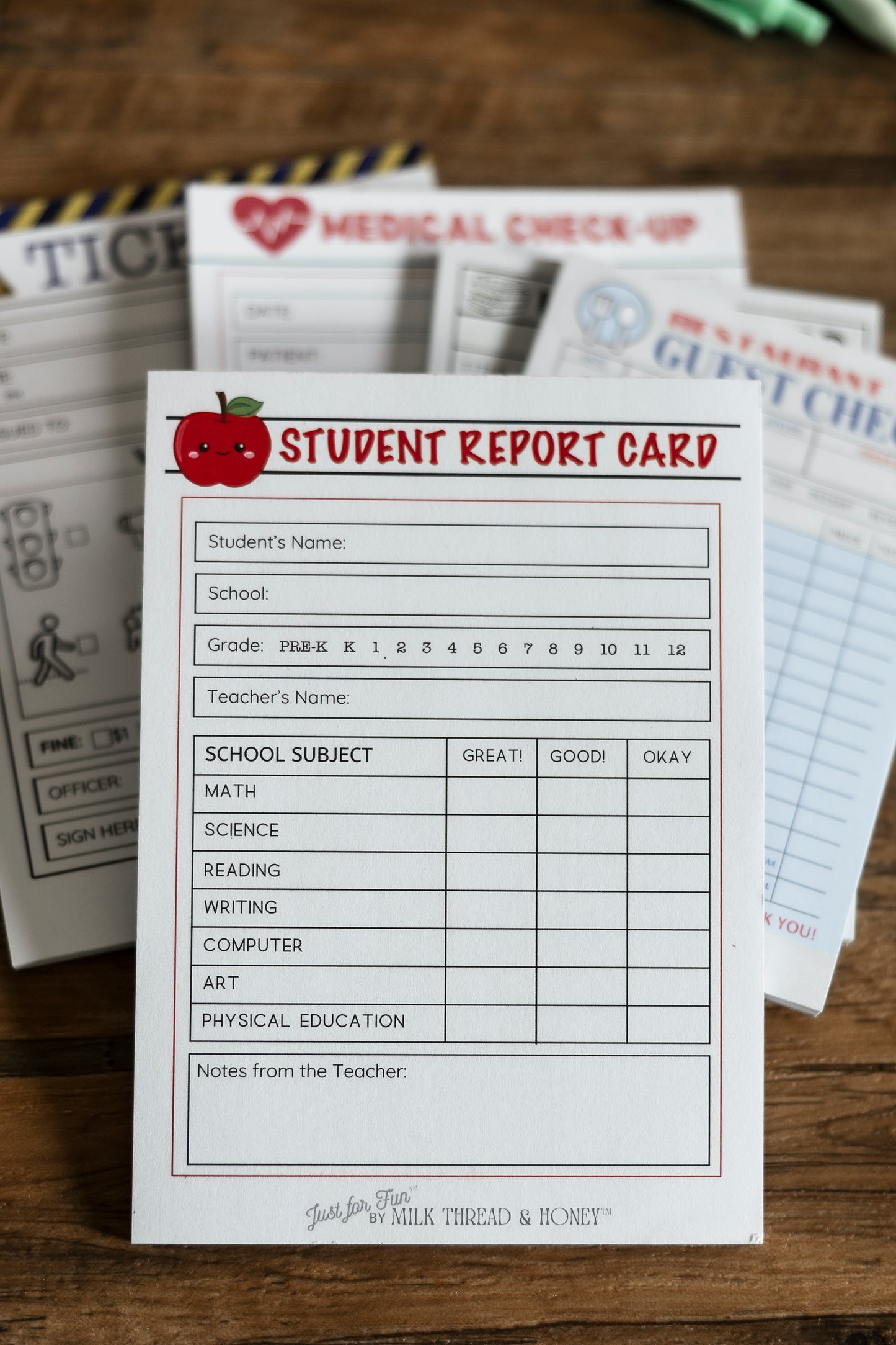 Pretend Play Teacher Report Card Notepad