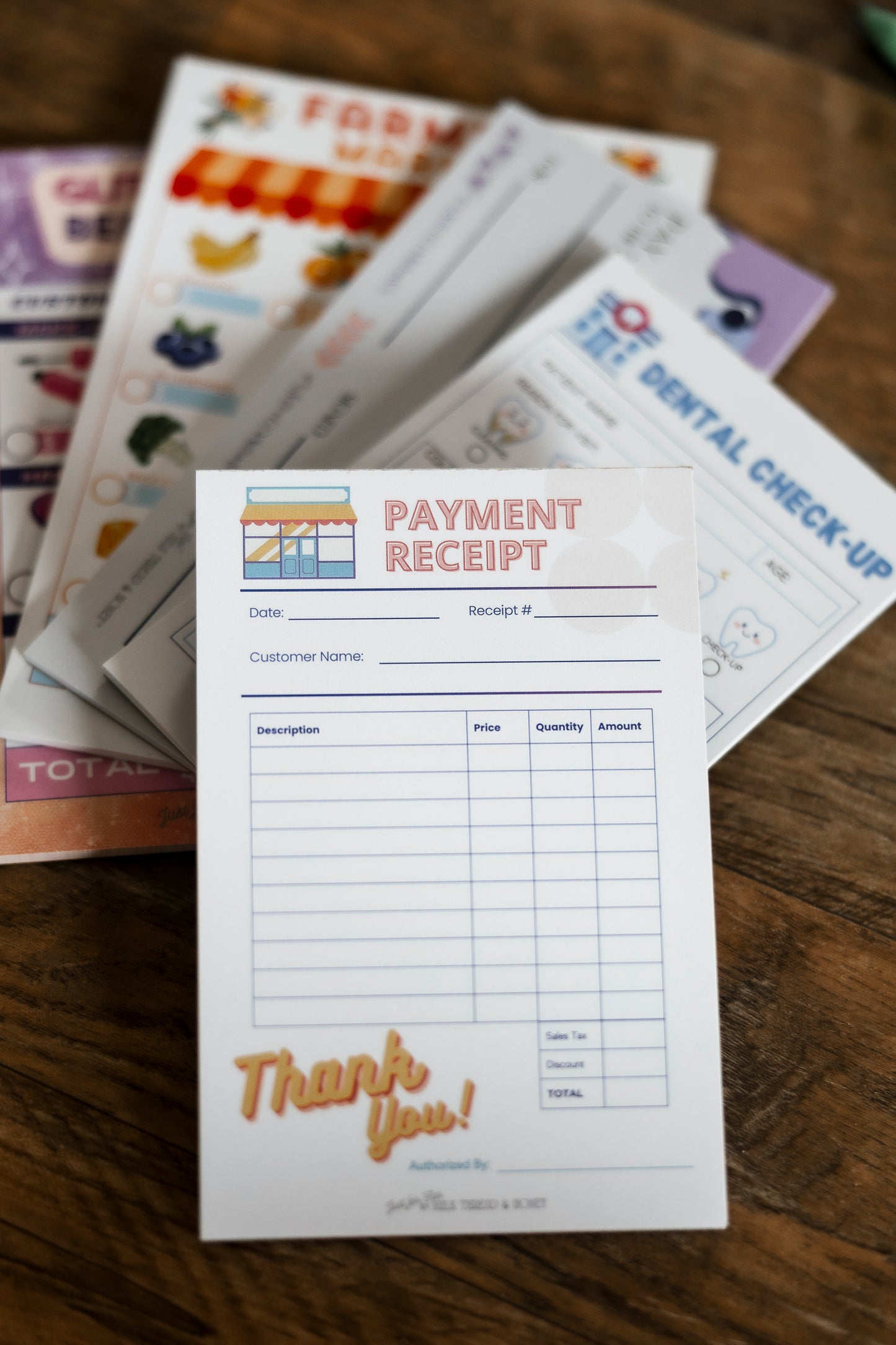 Dentist, Shop Owner, Farmer's Market, Beauty Salon - Set of 5 Pretend Play Notepads