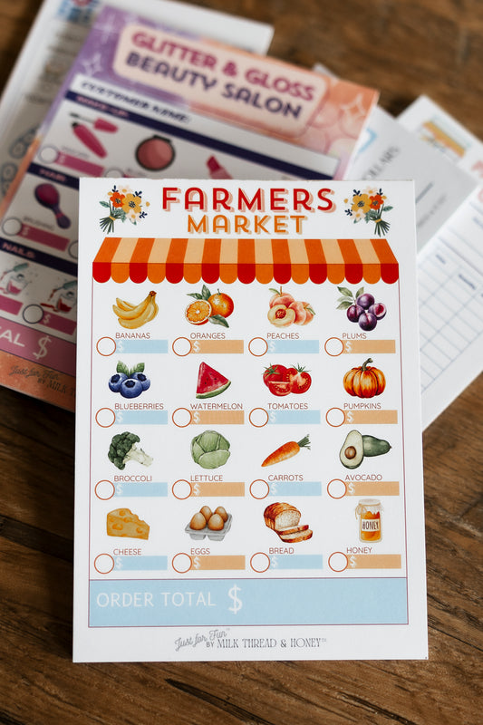 Dentist, Shop Owner, Farmer's Market, Beauty Salon - Set of 5 Pretend Play Notepads
