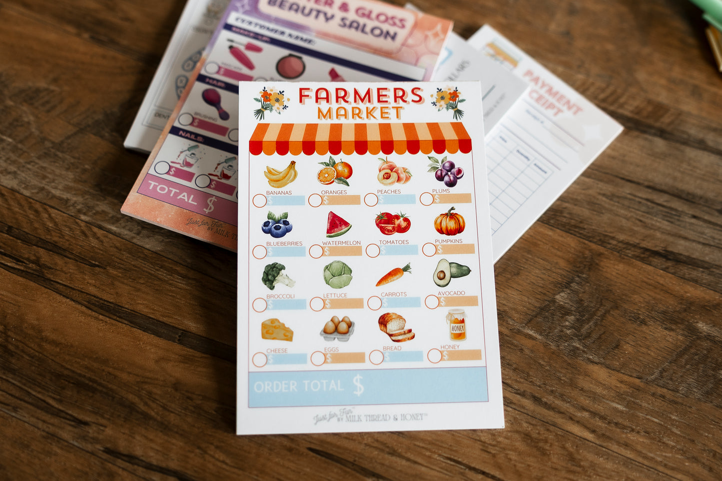 Dentist, Shop Owner, Farmer's Market, Beauty Salon - Set of 5 Pretend Play Notepads
