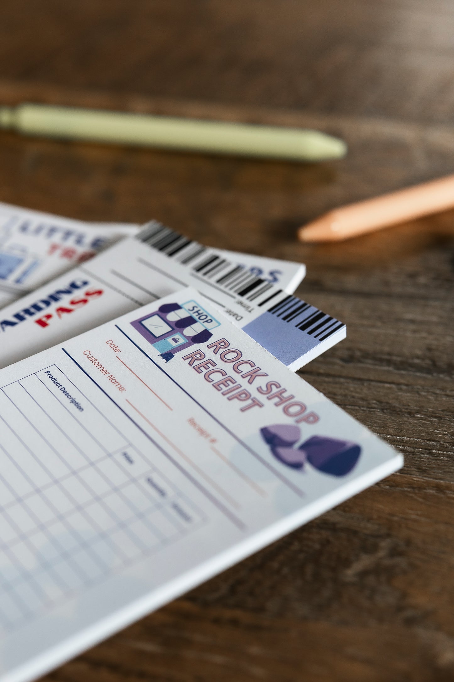 Daycare Log, Travel Agent, Boarding Pass, Travel Agent - Set of 5 Pretend Play Notepads