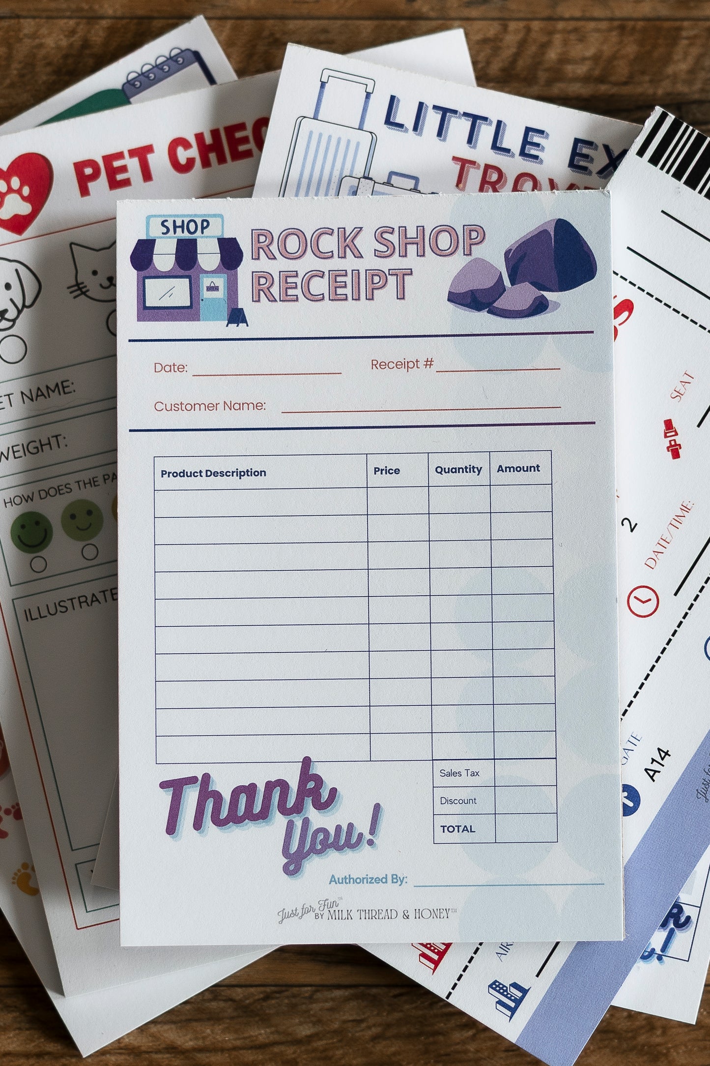 Daycare Log, Travel Agent, Boarding Pass, Travel Agent - Set of 5 Pretend Play Notepads