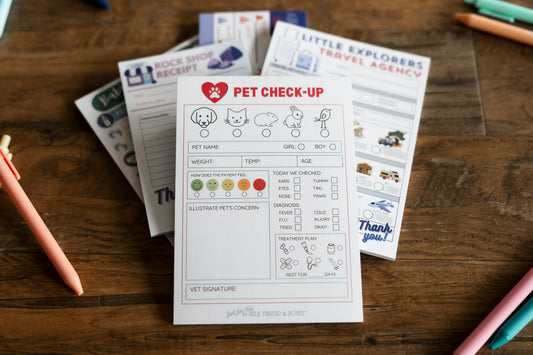 Daycare Log, Travel Agent, Boarding Pass, Travel Agent - Set of 5 Pretend Play Notepads