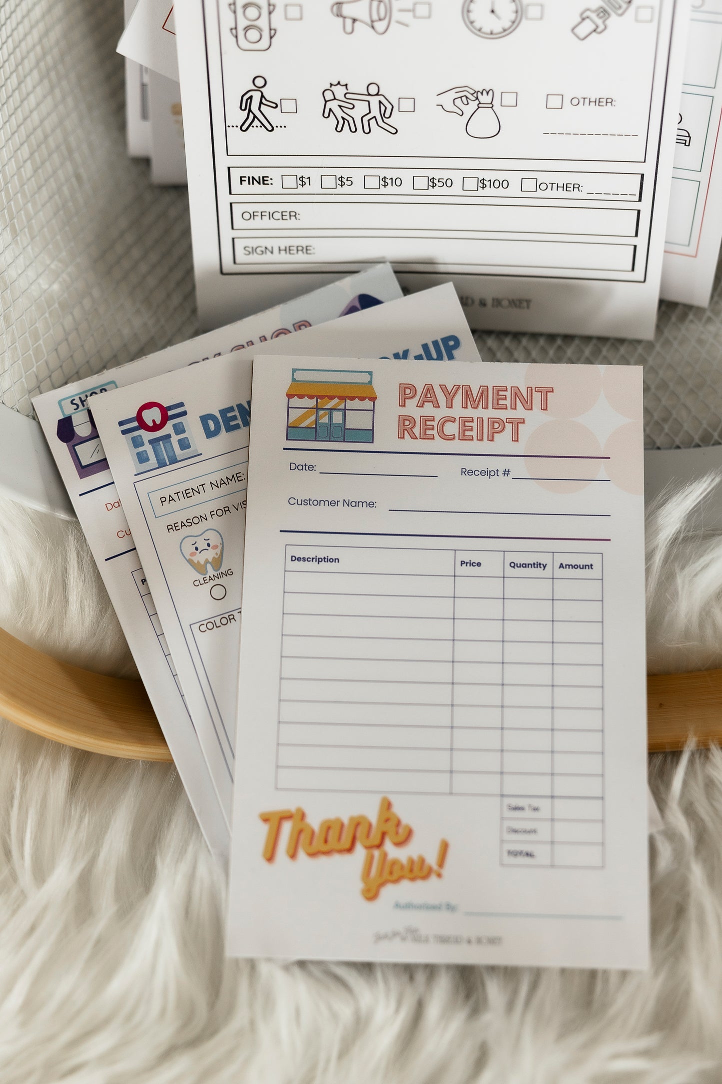 Dentist, Shop Owner, Farmer's Market, Beauty Salon - Set of 5 Pretend Play Notepads