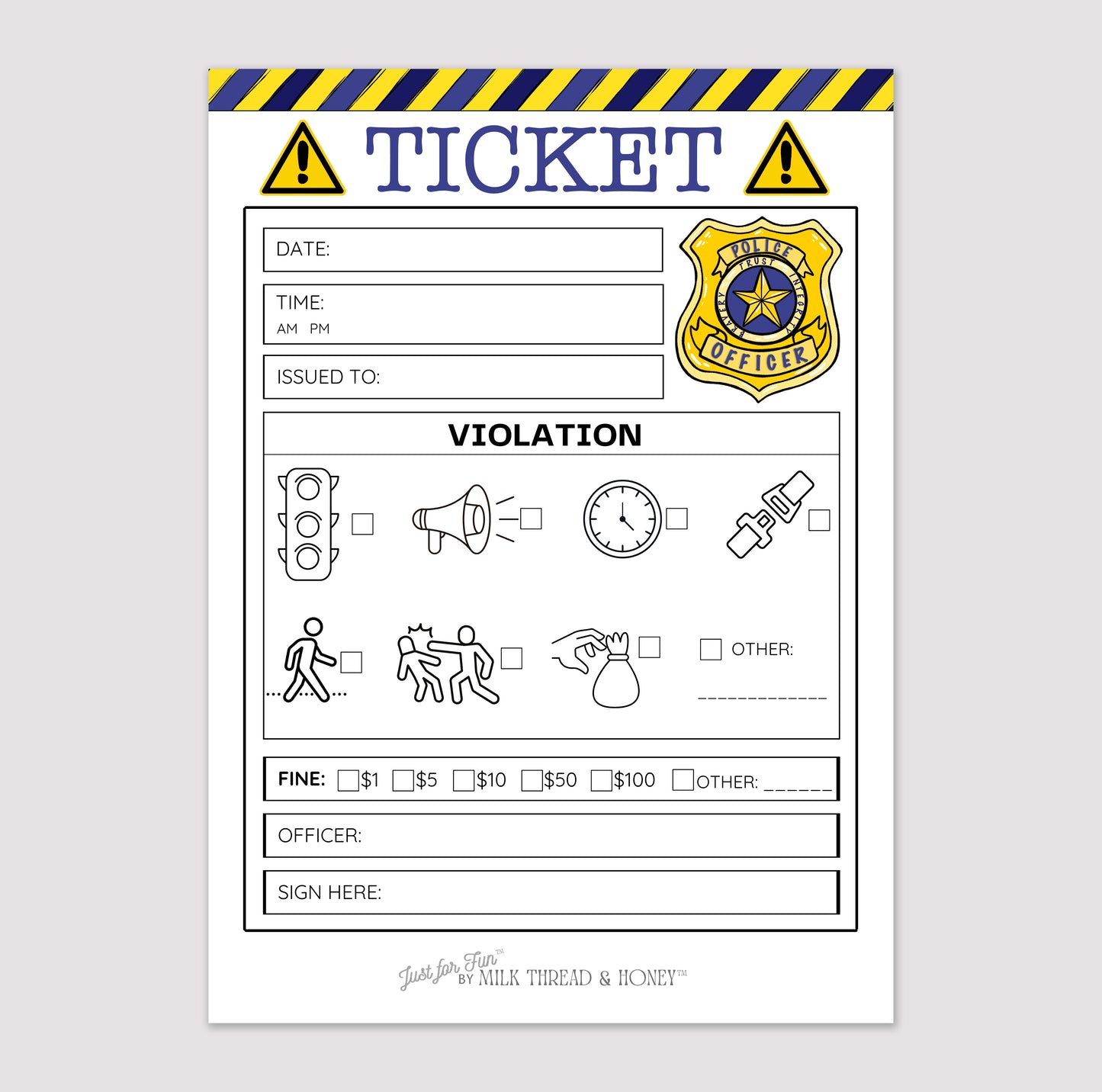 Pretend Play Police Violation Ticket Notepad