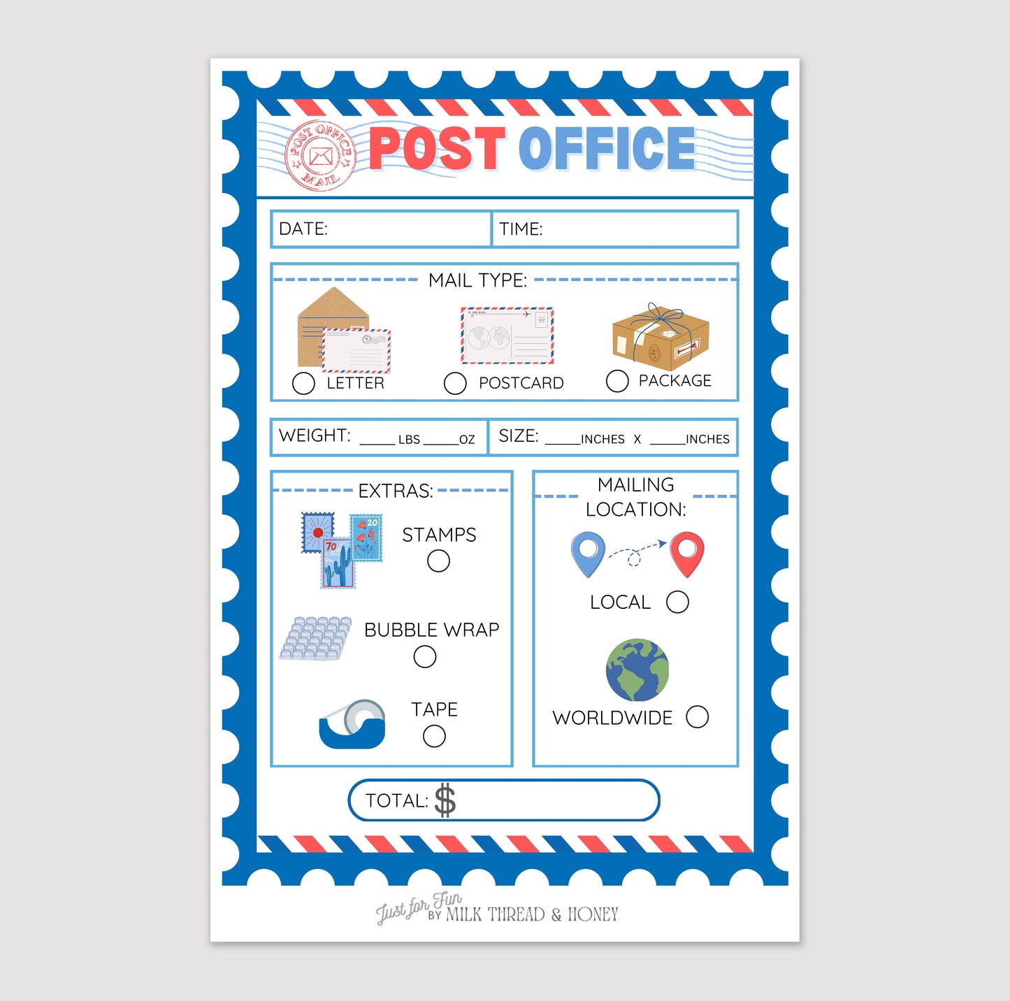 Pretend Play Post Office Notepad