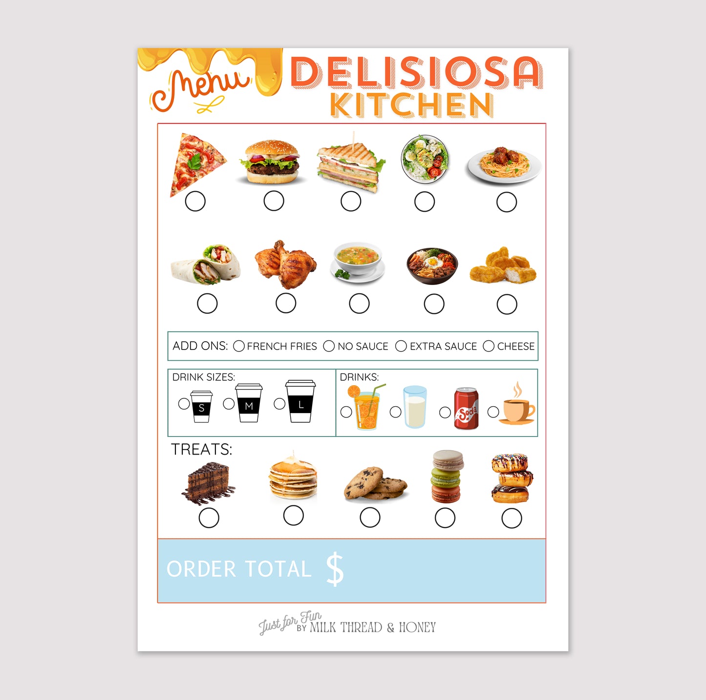 Pretend Play Restaurant Menu Order Notepad