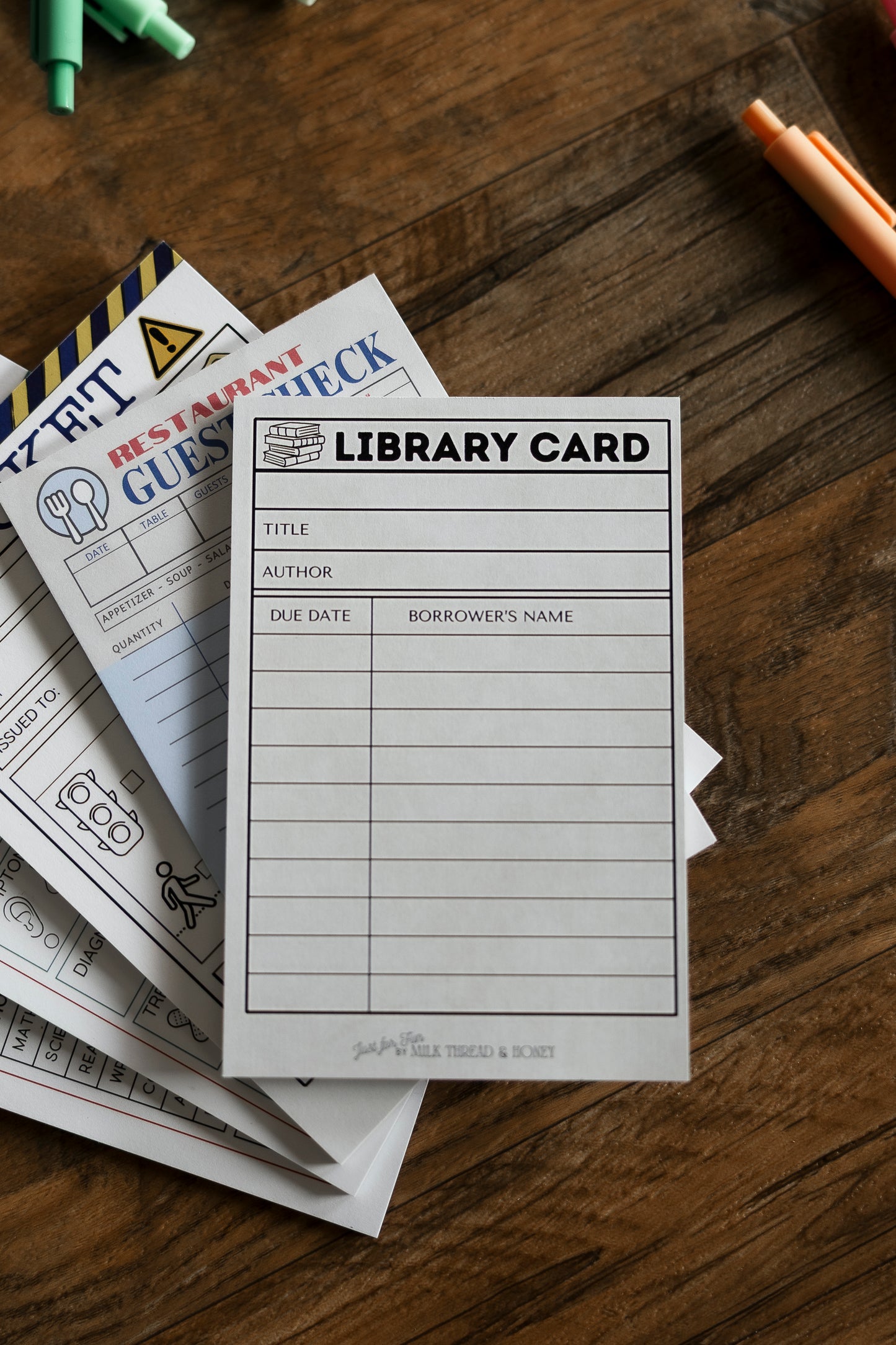 Pretend Play Library Book Checkout Notepad