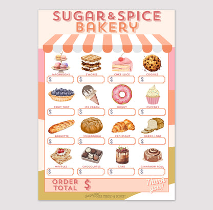 Pretend Play Bakery Order Notepad