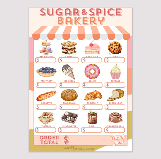 Pretend Play Bakery Order Notepad