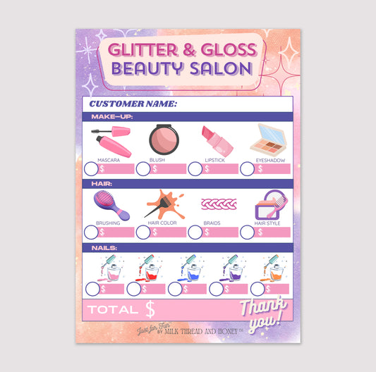 Pretend Play Beauty Salon Order Notepad