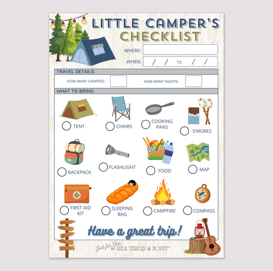 Pretend Play Camping Checklist Notepad