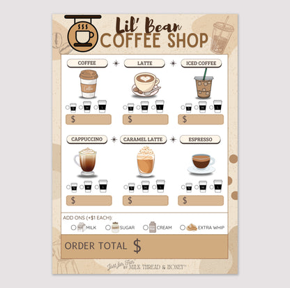 Pretend Play Coffee Shop Order Notepad