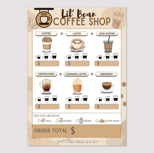 Pretend Play Coffee Shop Order Notepad