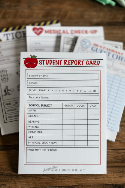 Pretend Play Teacher Report Card Notepad