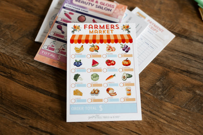 Dentist, Shop Owner, Farmer's Market, Beauty Salon - Set of 5 Pretend Play Notepads