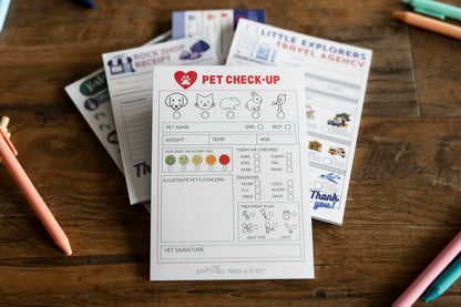 Daycare Log, Travel Agent, Boarding Pass, Travel Agent - Set of 5 Pretend Play Notepads