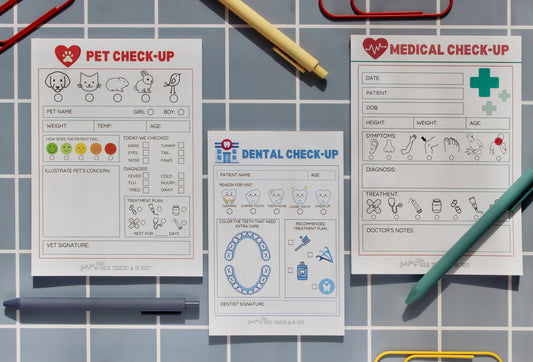 Doctor, Vet & Dentist Checkup Set - Pretend Play Notepads for Kids