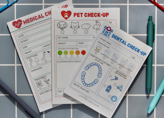 Doctor, Vet & Dentist Checkup Set - Pretend Play Notepads for Kids