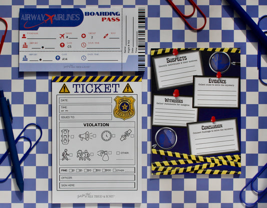 Police Ticket, Spy Detective & Boarding Pass Set - Pretend Play Notepads for Kids