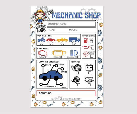Pretend Play Mechanic Checklist Notepad