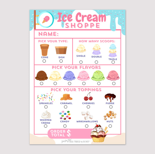 Pretend Play Ice Cream Shop Order Notepad