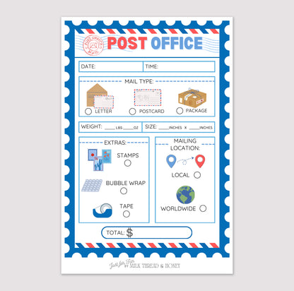 Pretend Play Post Office Notepad