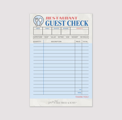 Pretend Play Restaurant Check Notepad