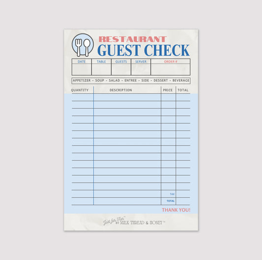 Pretend Play Restaurant Check Notepad